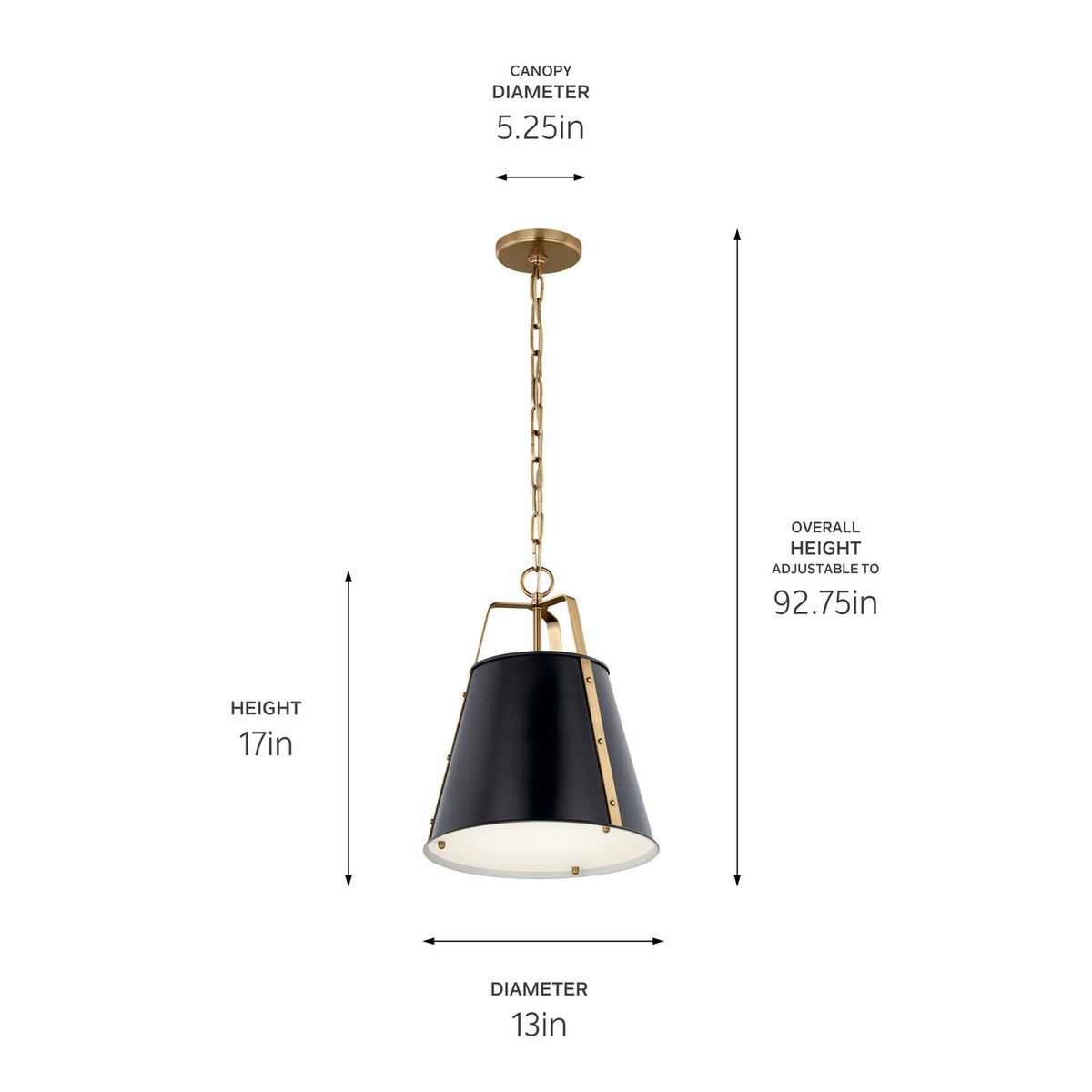 KICHLER 52710BK Etcher 13 Inch 1 Light Pendant With Etched Painted White Glass Diffuser In Black And Champagne Bronze