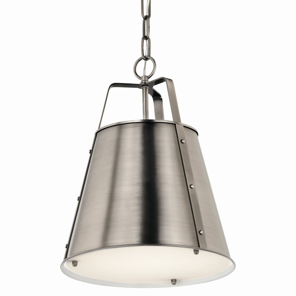 KICHLER 52710CLP Etcher 13 Inch 1 Light Pendant With Etched Painted White Glass Diffuser In Classic Pewter