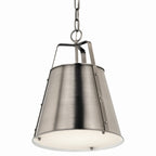 KICHLER 52710CLP Etcher 13 Inch 1 Light Pendant With Etched Painted White Glass Diffuser In Classic Pewter