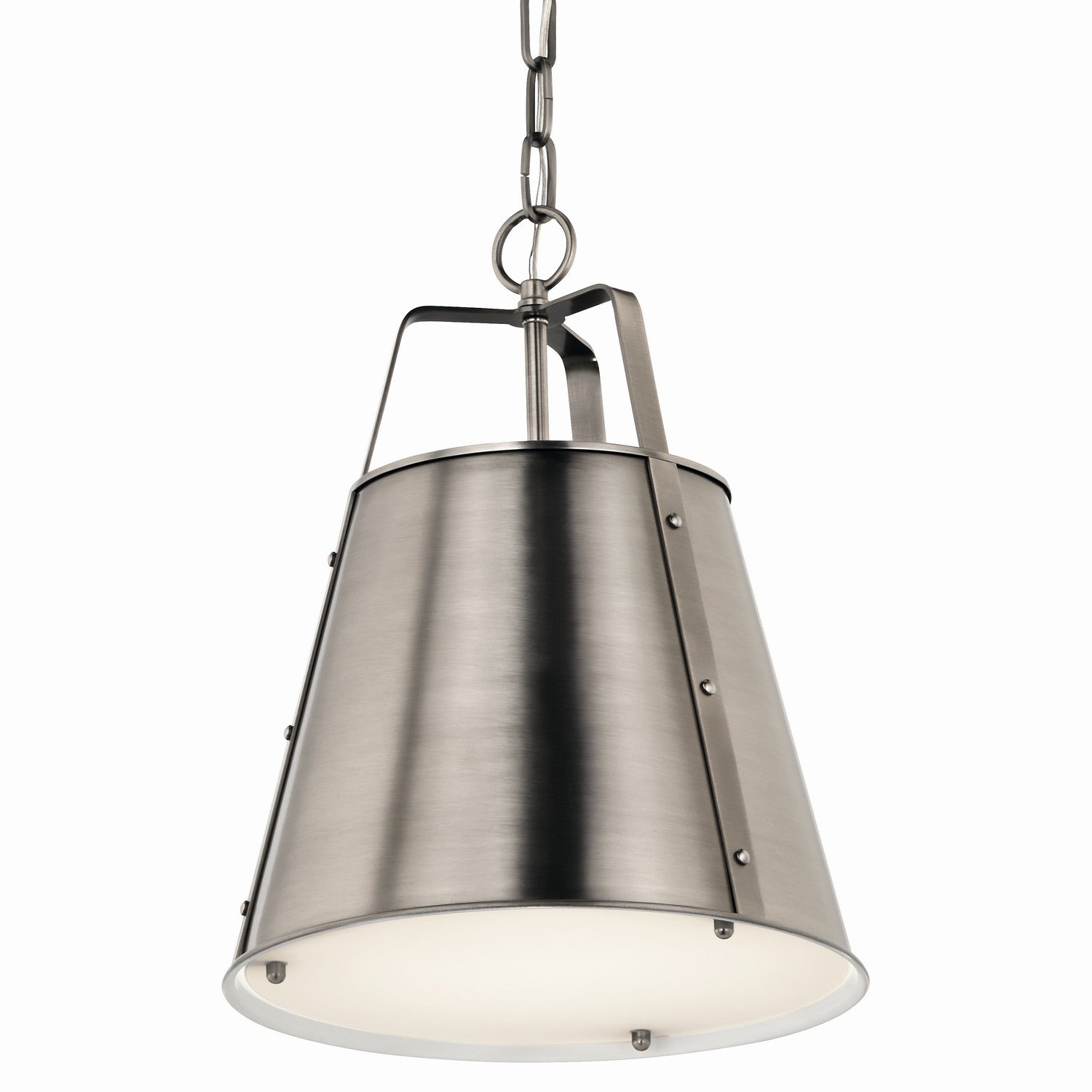 KICHLER 52710CLP Etcher 13 Inch 1 Light Pendant With Etched Painted White Glass Diffuser In Classic Pewter