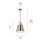 KICHLER 52710CLP Etcher 13 Inch 1 Light Pendant With Etched Painted White Glass Diffuser In Classic Pewter