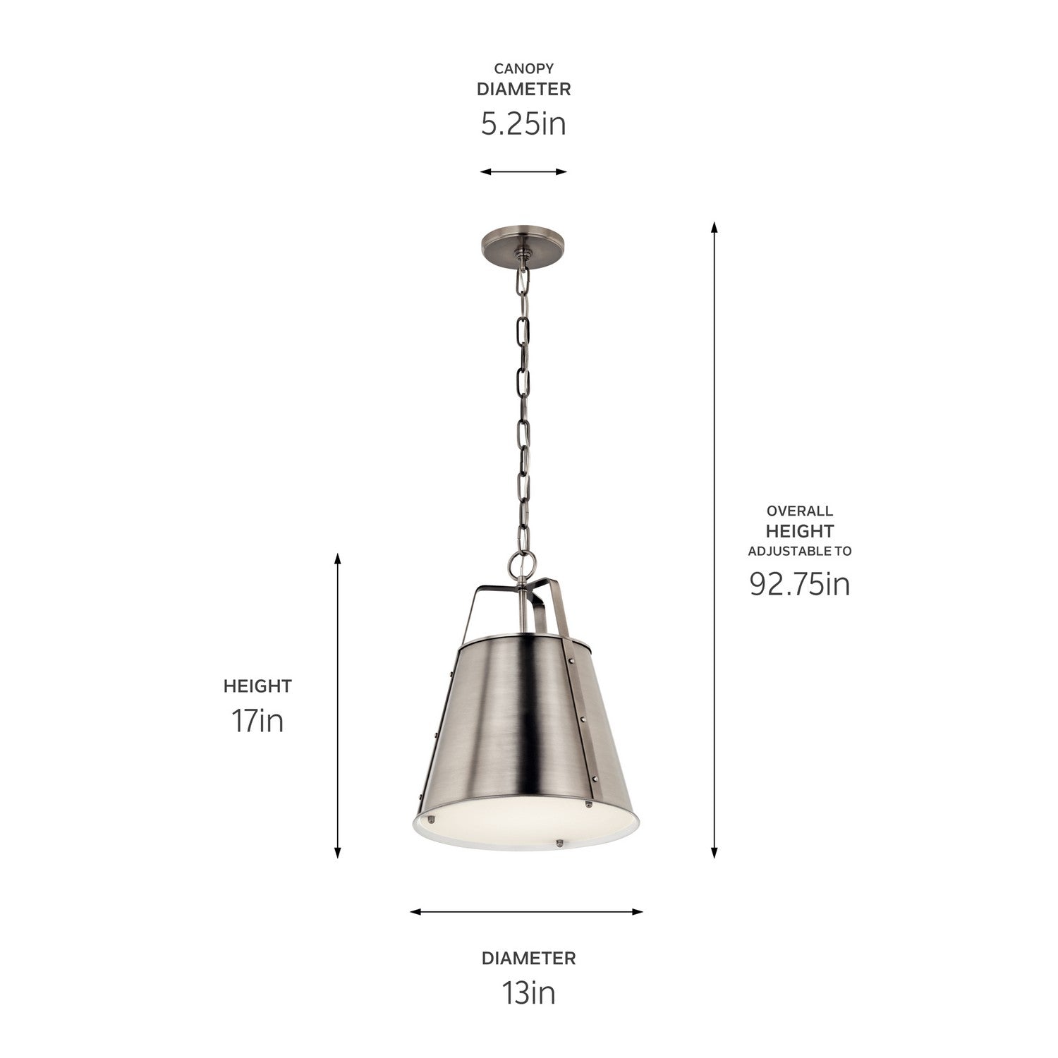 KICHLER 52710CLP Etcher 13 Inch 1 Light Pendant With Etched Painted White Glass Diffuser In Classic Pewter