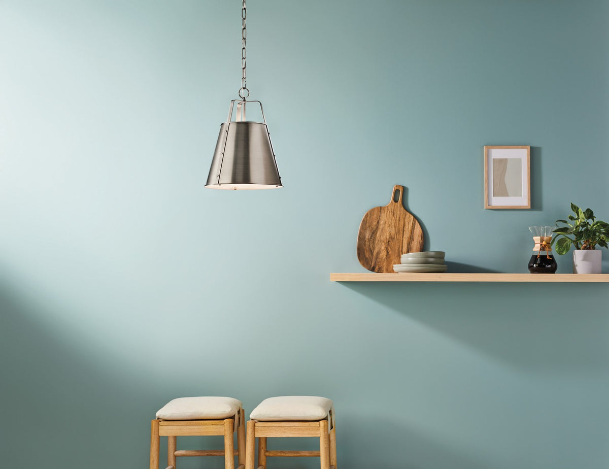 KICHLER 52710CLP Etcher 13 Inch 1 Light Pendant With Etched Painted White Glass Diffuser In Classic Pewter