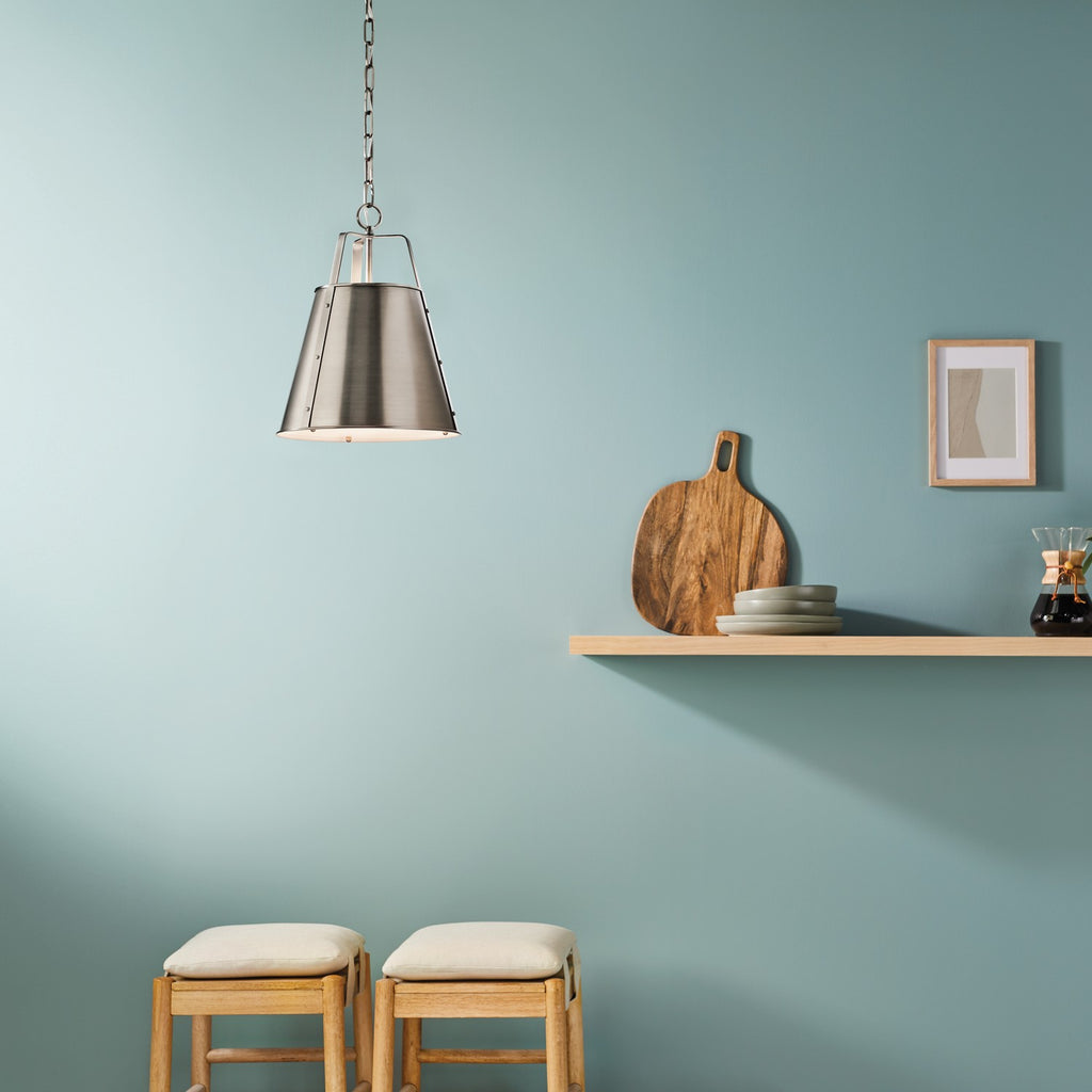 KICHLER 52710CLP Etcher 13 Inch 1 Light Pendant With Etched Painted White Glass Diffuser In Classic Pewter