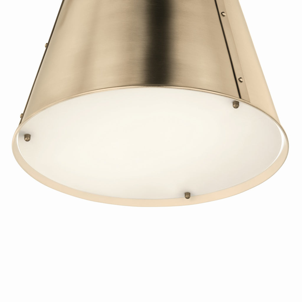 KICHLER 52710CPZ Etcher 13 Inch 1 Light Pendant With Etched Painted White Glass Diffuser In Champagne Bronze