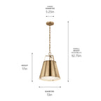 KICHLER 52710CPZ Etcher 13 Inch 1 Light Pendant With Etched Painted White Glass Diffuser In Champagne Bronze