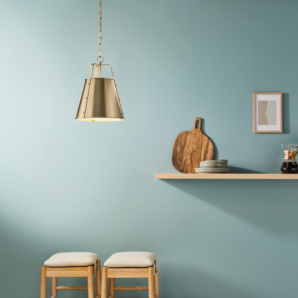 KICHLER 52710CPZ Etcher 13 Inch 1 Light Pendant With Etched Painted White Glass Diffuser In Champagne Bronze