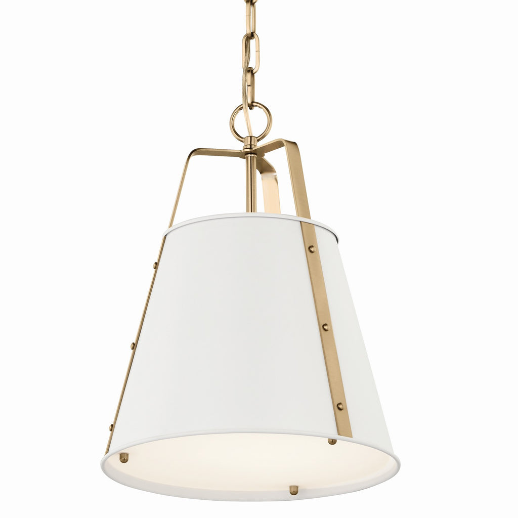KICHLER 52710WH Etcher 13 Inch 1 Light Pendant With Etched Painted White Glass Diffuser In White And Champagne Bronze
