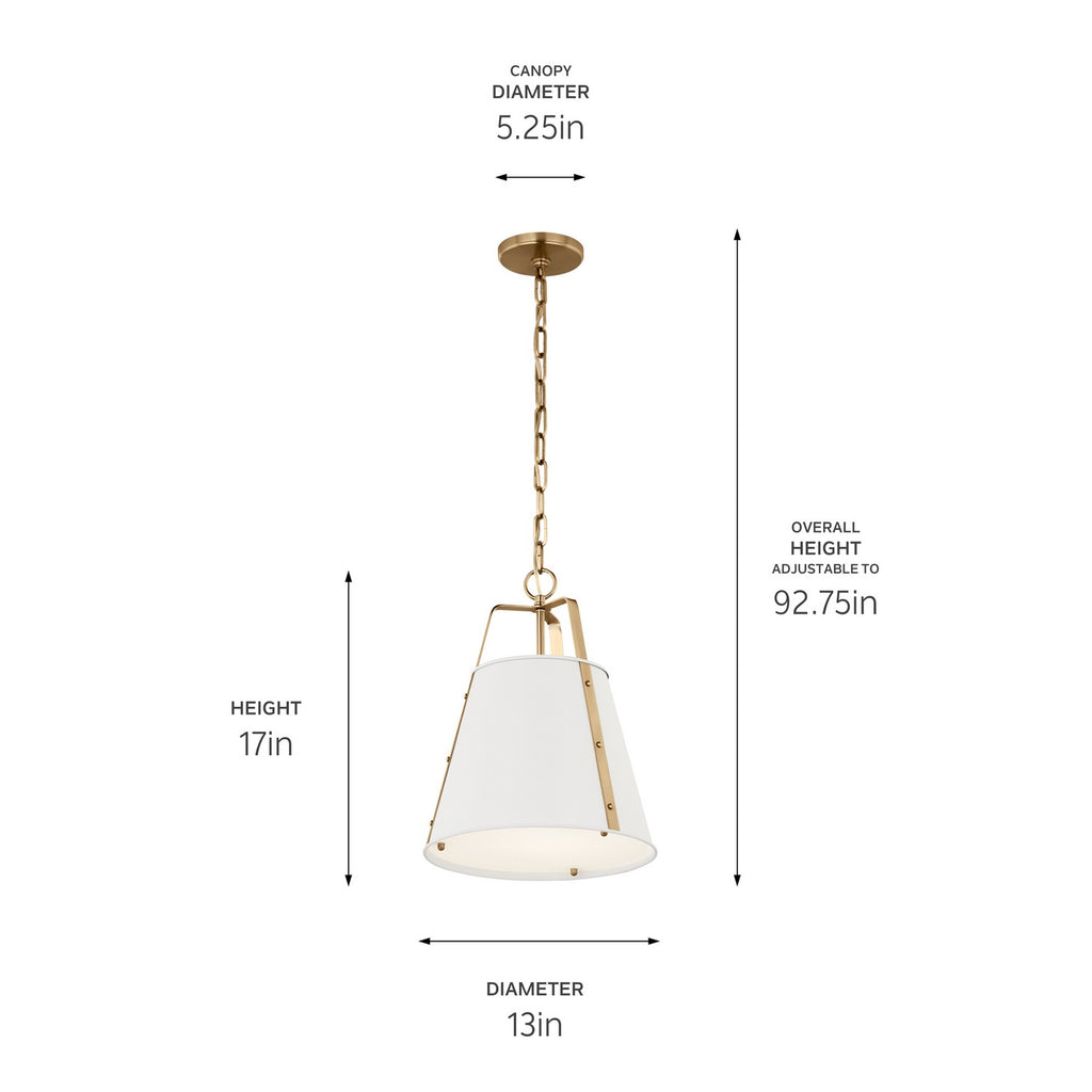 KICHLER 52710WH Etcher 13 Inch 1 Light Pendant With Etched Painted White Glass Diffuser In White And Champagne Bronze