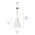 KICHLER 52710WH Etcher 13 Inch 1 Light Pendant With Etched Painted White Glass Diffuser In White And Champagne Bronze