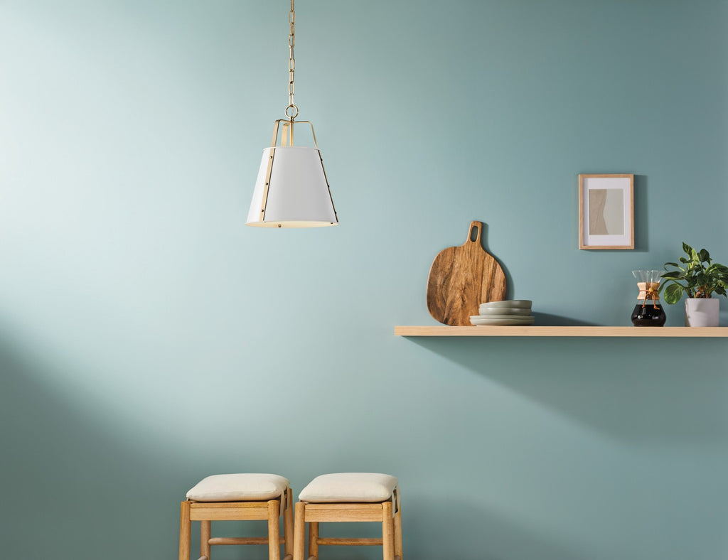 KICHLER 52710WH Etcher 13 Inch 1 Light Pendant With Etched Painted White Glass Diffuser In White And Champagne Bronze