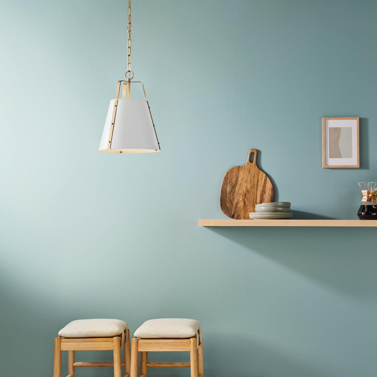 KICHLER 52710WH Etcher 13 Inch 1 Light Pendant With Etched Painted White Glass Diffuser In White And Champagne Bronze