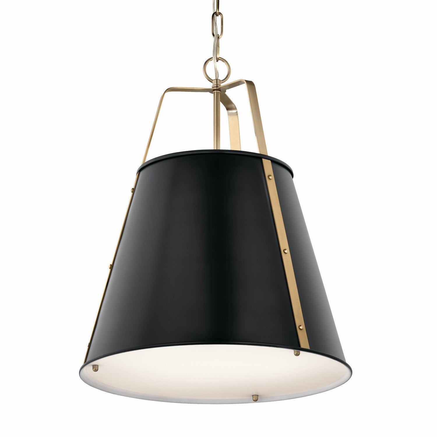 KICHLER 52711BK Etcher 18 Inch 2 Light Pendant With Etched Painted White Glass Diffuser In Black And Champagne Bronze