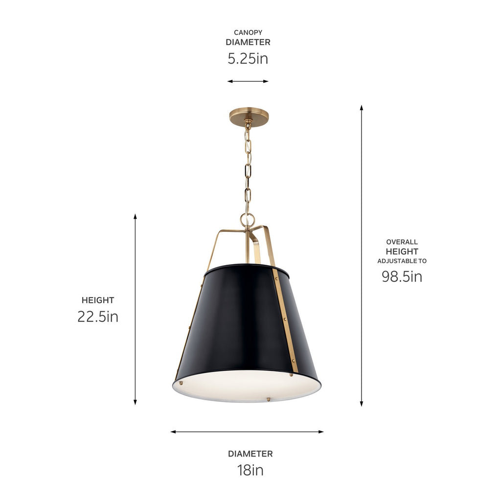 KICHLER 52711BK Etcher 18 Inch 2 Light Pendant With Etched Painted White Glass Diffuser In Black And Champagne Bronze