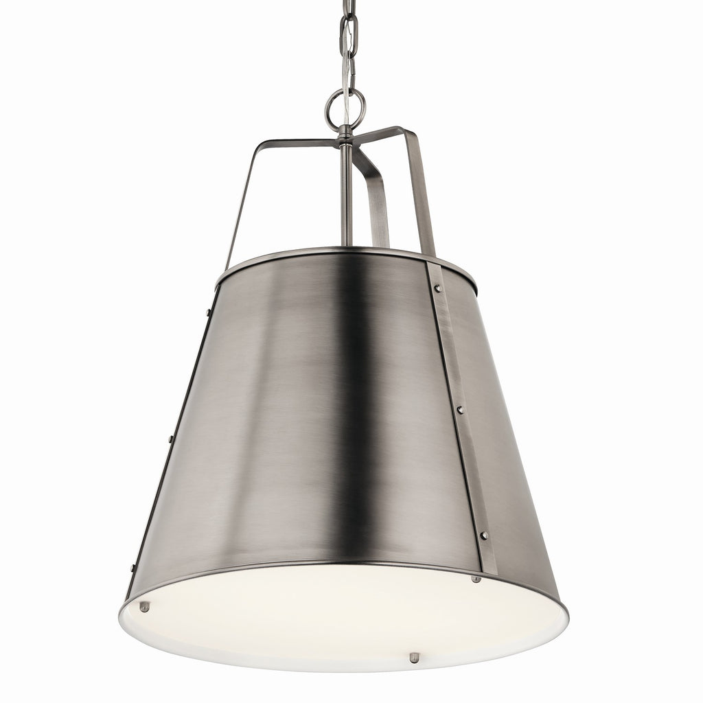 KICHLER 52711CLP Etcher 18 Inch 2 Light Pendant With Etched Painted White Glass Diffuser In Classic Pewter