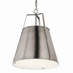 KICHLER 52711CLP Etcher 18 Inch 2 Light Pendant With Etched Painted White Glass Diffuser In Classic Pewter
