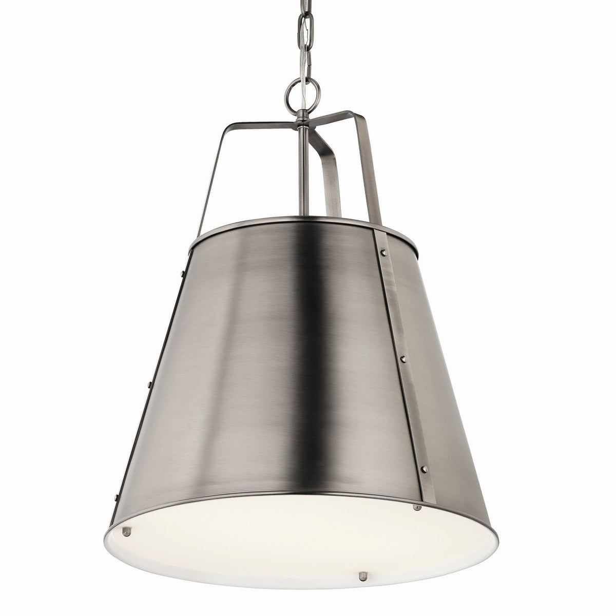 KICHLER 52711CLP Etcher 18 Inch 2 Light Pendant With Etched Painted White Glass Diffuser In Classic Pewter