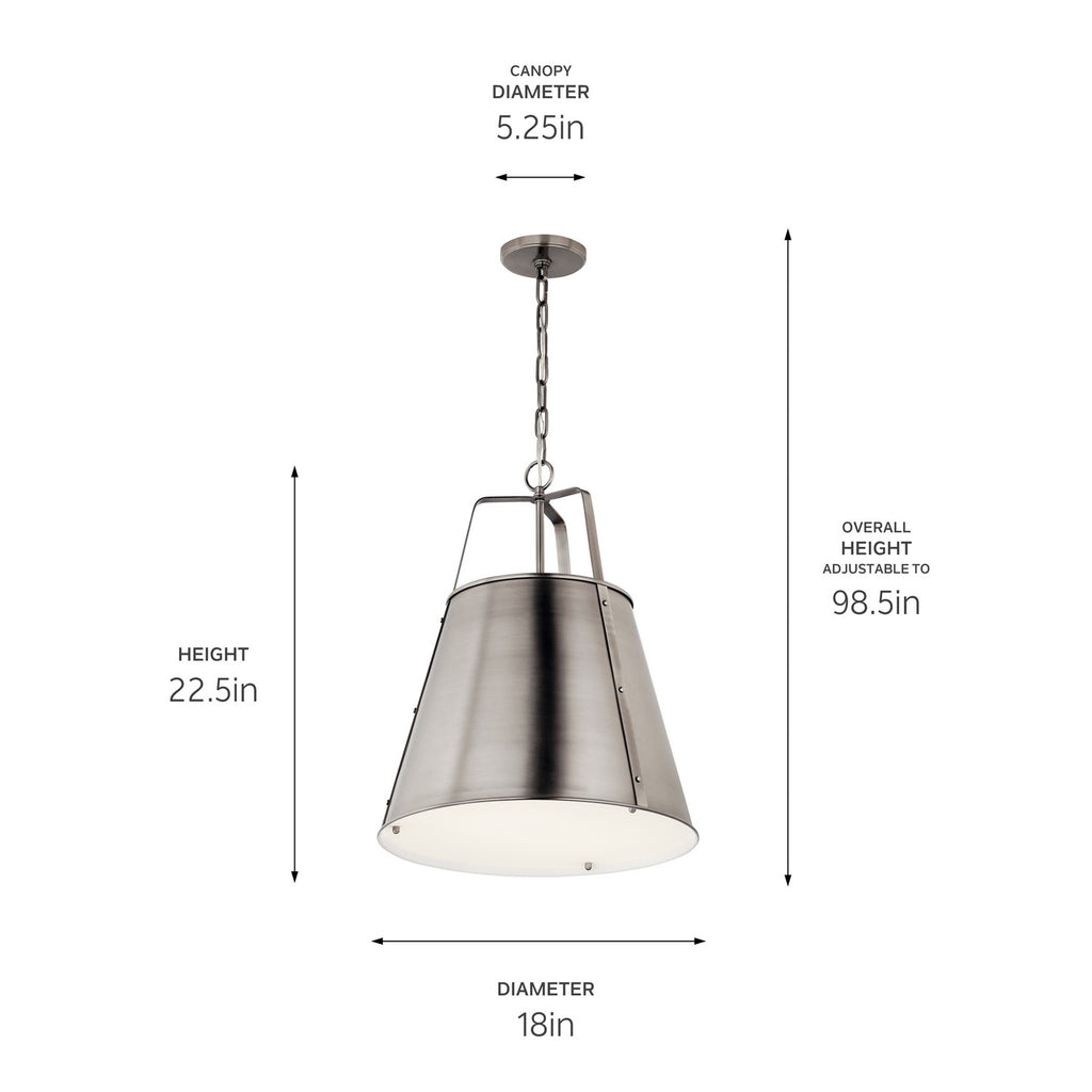 KICHLER 52711CLP Etcher 18 Inch 2 Light Pendant With Etched Painted White Glass Diffuser In Classic Pewter