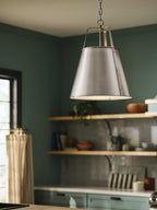 KICHLER 52711CLP Etcher 18 Inch 2 Light Pendant With Etched Painted White Glass Diffuser In Classic Pewter