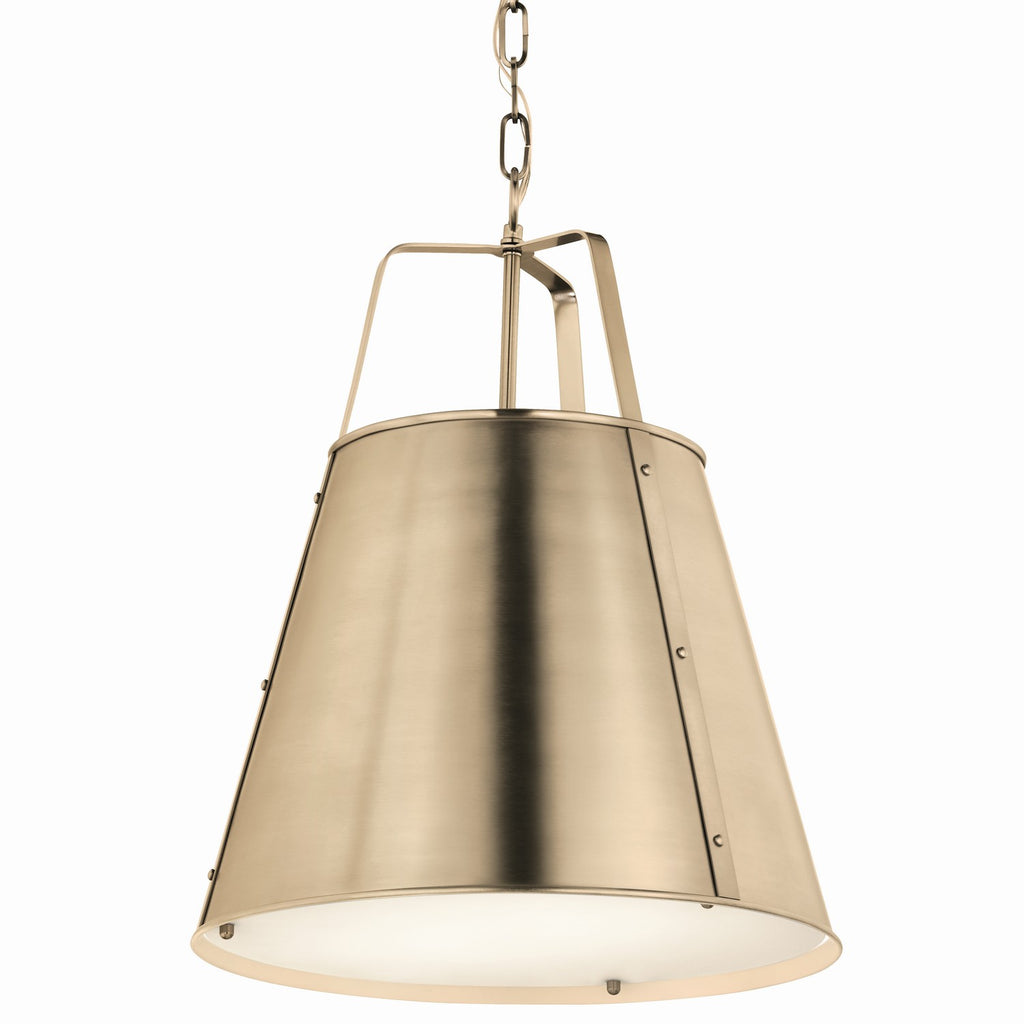 KICHLER 52711CPZ Etcher 18 Inch 2 Light Pendant With Etched Painted White Glass Diffuser In Champagne Bronze