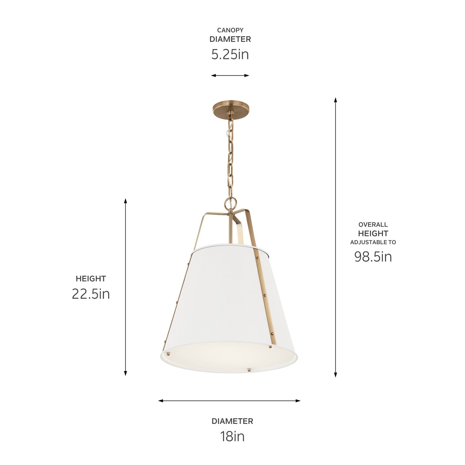 KICHLER 52711WH Etcher 18 Inch 2 Light Pendant With Etched Painted White Glass Diffuser In White And Champagne Bronze