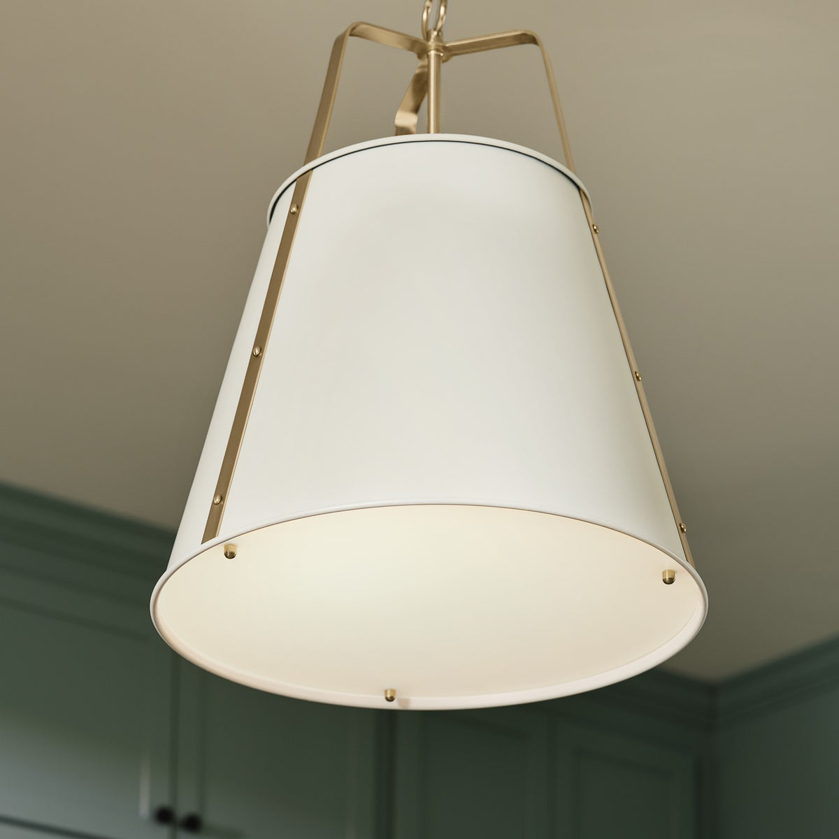 KICHLER 52711WH Etcher 18 Inch 2 Light Pendant With Etched Painted White Glass Diffuser In White And Champagne Bronze
