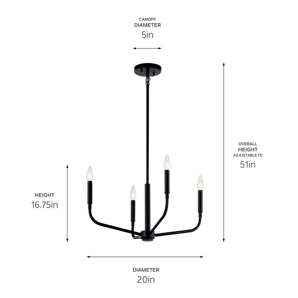 KICHLER 52716BK Madden 20 Inch 4 Light Convertible Chandelier In Black