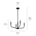 KICHLER 52716BK Madden 20 Inch 4 Light Convertible Chandelier In Black