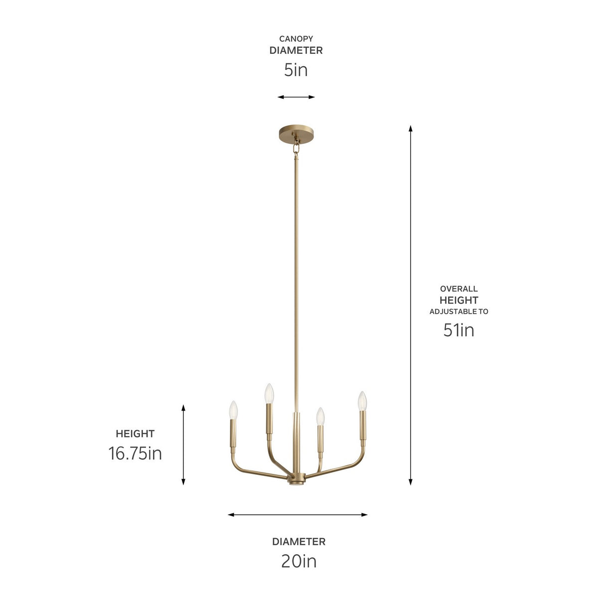KICHLER 52716CPZ Madden 20 Inch 4 Light Convertible Chandelier In Champagne Bronze