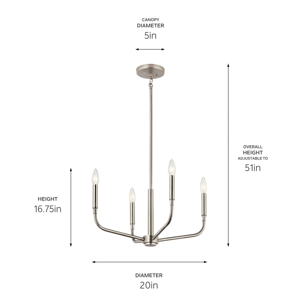 KICHLER 52716NI Madden 20 Inch 4 Light Convertible Chandelier In Brushed Nickel
