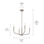 KICHLER 52716NI Madden 20 Inch 4 Light Convertible Chandelier In Brushed Nickel