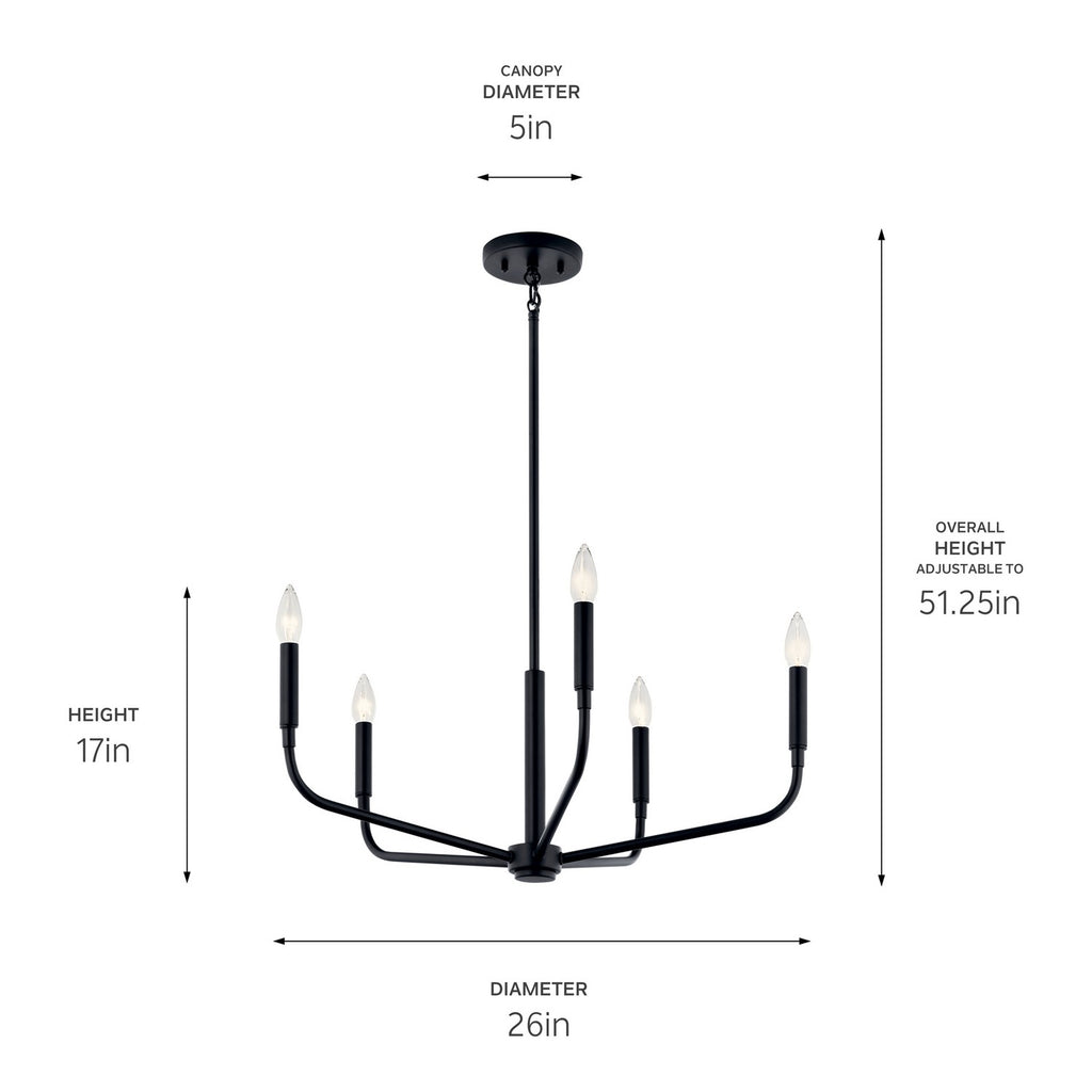 KICHLER 52717BK Madden 26 Inch 5 Light Chandelier In Black