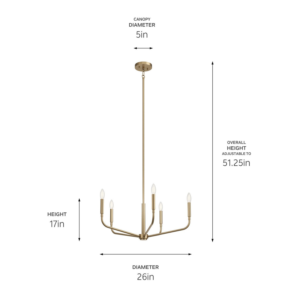 KICHLER 52717CPZ Madden 26 Inch 5 Light Chandelier In Champagne Bronze
