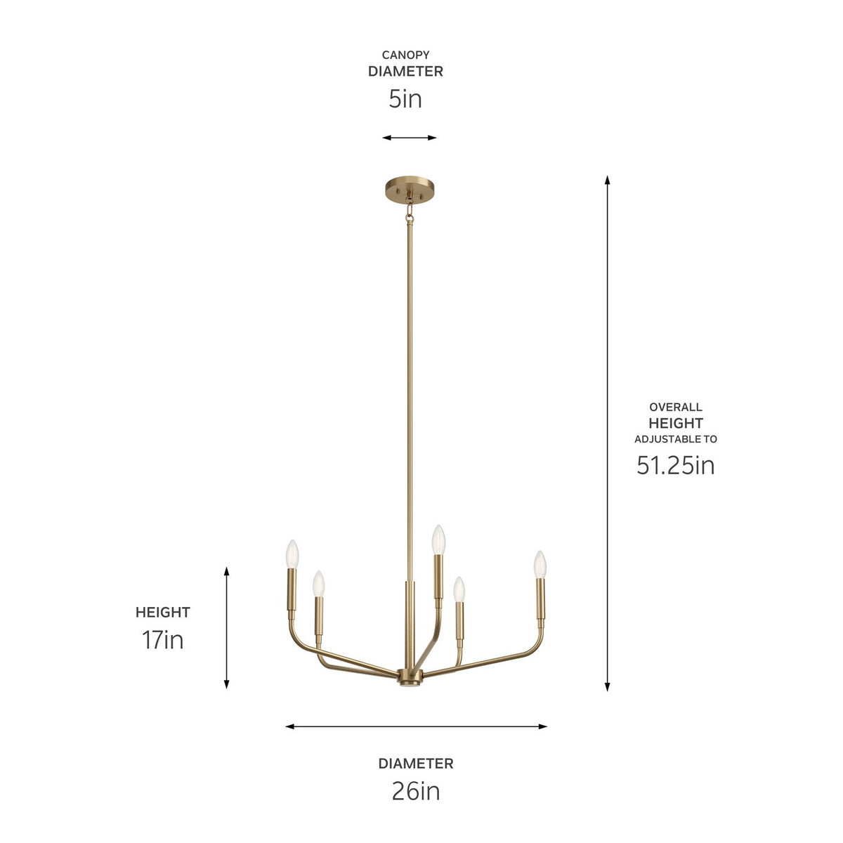 KICHLER 52717CPZ Madden 26 Inch 5 Light Chandelier In Champagne Bronze