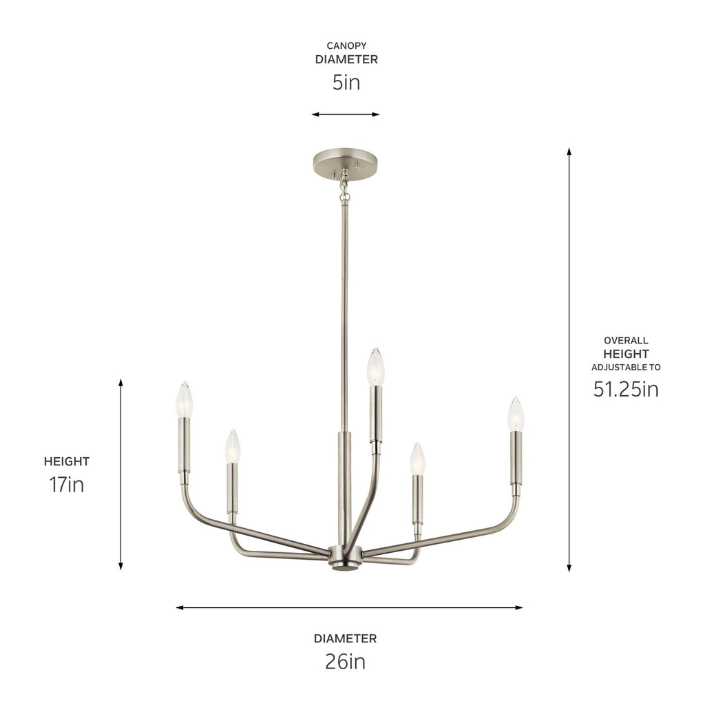 KICHLER 52717NI Madden 26 Inch 5 Light Chandelier In Brushed Nickel