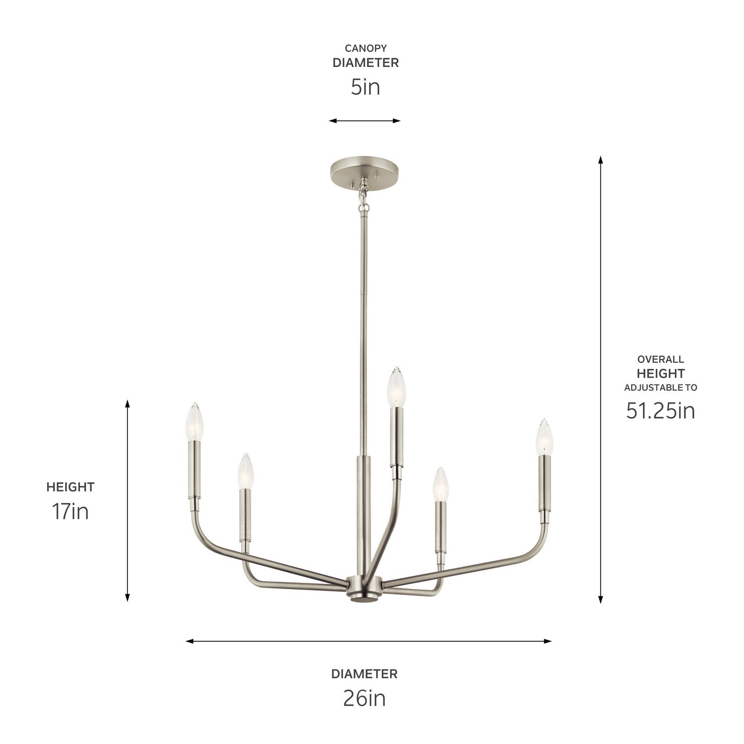 KICHLER 52717NI Madden 26 Inch 5 Light Chandelier In Brushed Nickel