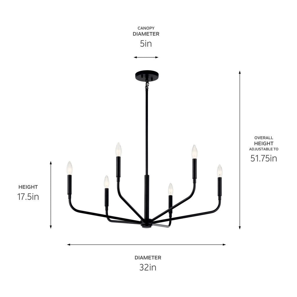 KICHLER 52718BK Madden 32 Inch 6 Light Chandelier In Black