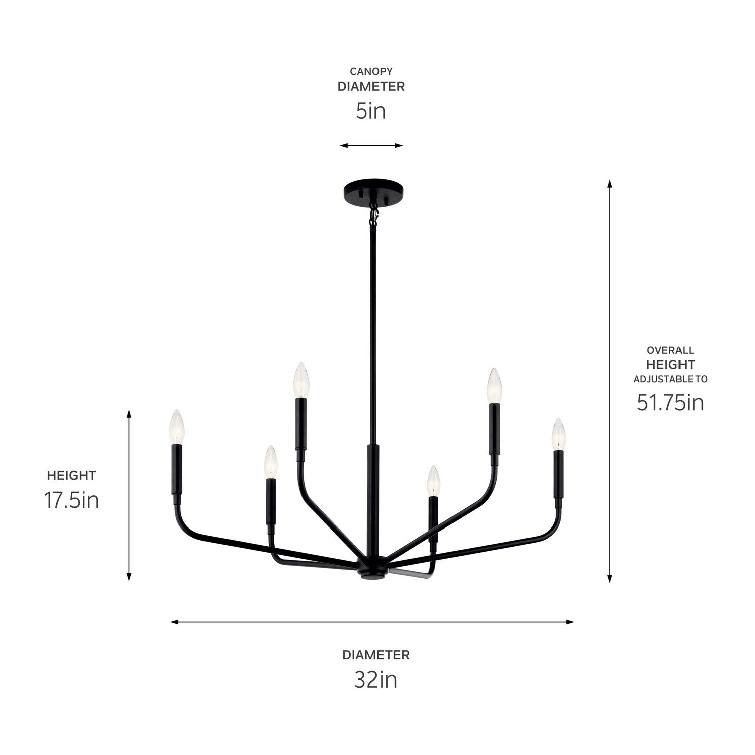 KICHLER 52718BK Madden 32 Inch 6 Light Chandelier In Black