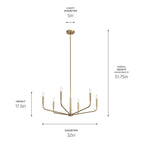 KICHLER 52718CPZ Madden 32 Inch 6 Light Chandelier In Champagne Bronze