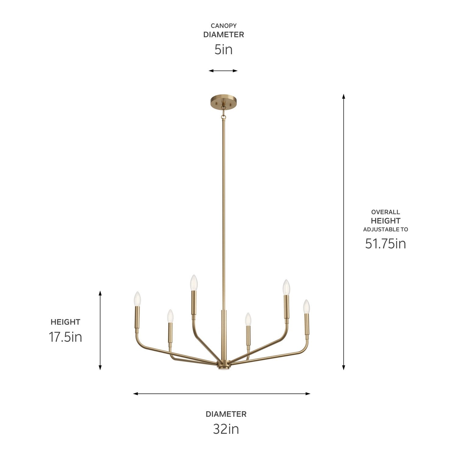 KICHLER 52718CPZ Madden 32 Inch 6 Light Chandelier In Champagne Bronze