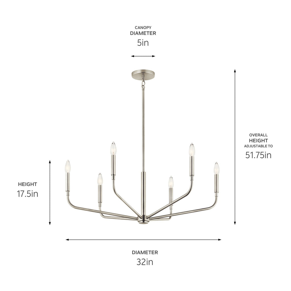 KICHLER 52718NI Madden 32 Inch 6 Light Chandelier In Brushed Nickel