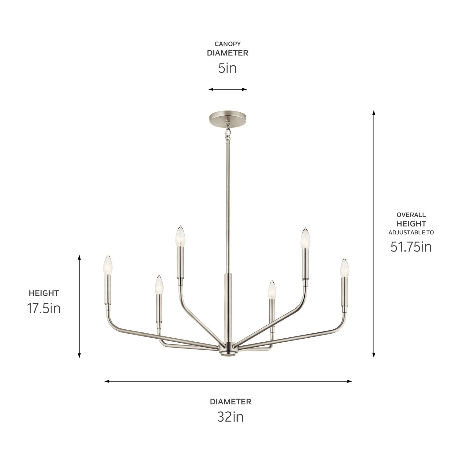 KICHLER 52718NI Madden 32 Inch 6 Light Chandelier In Brushed Nickel