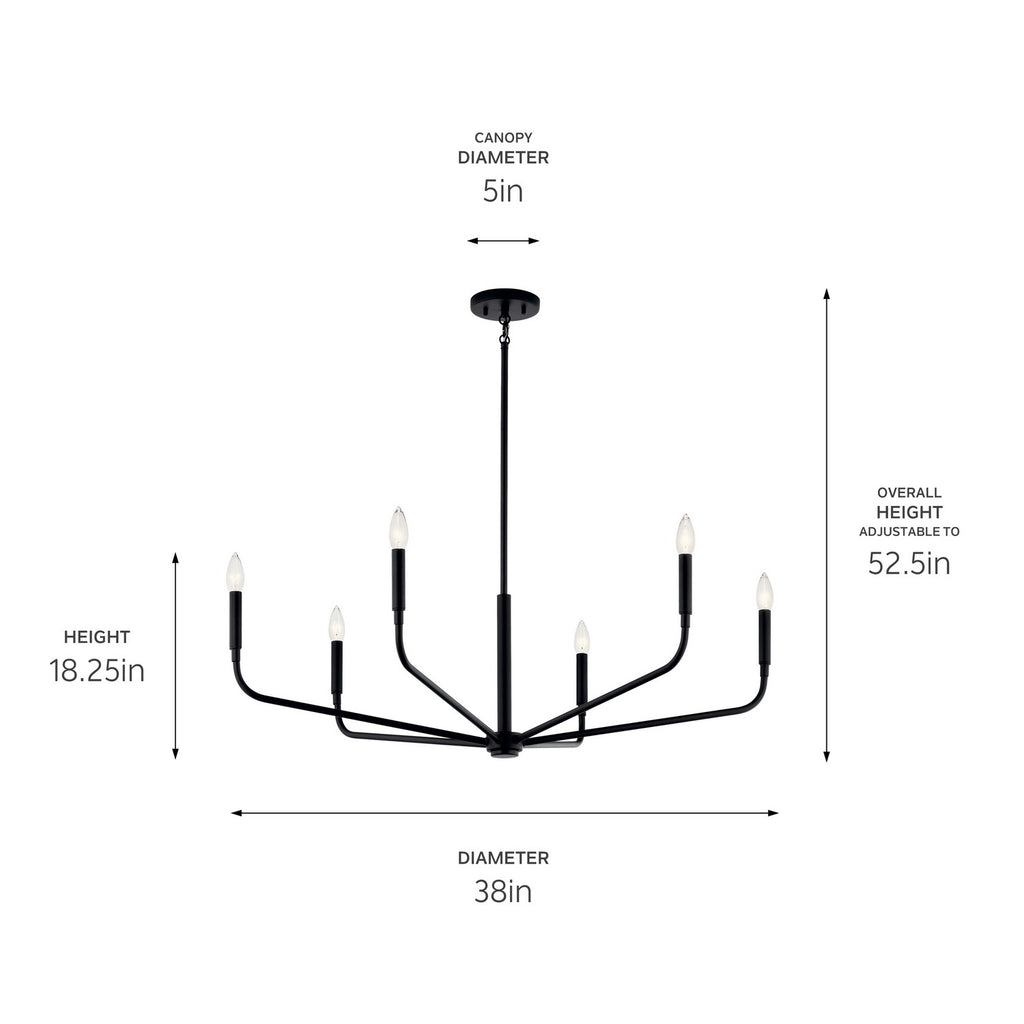 KICHLER 52719BK Madden 38 Inch 6 Light Chandelier In Black