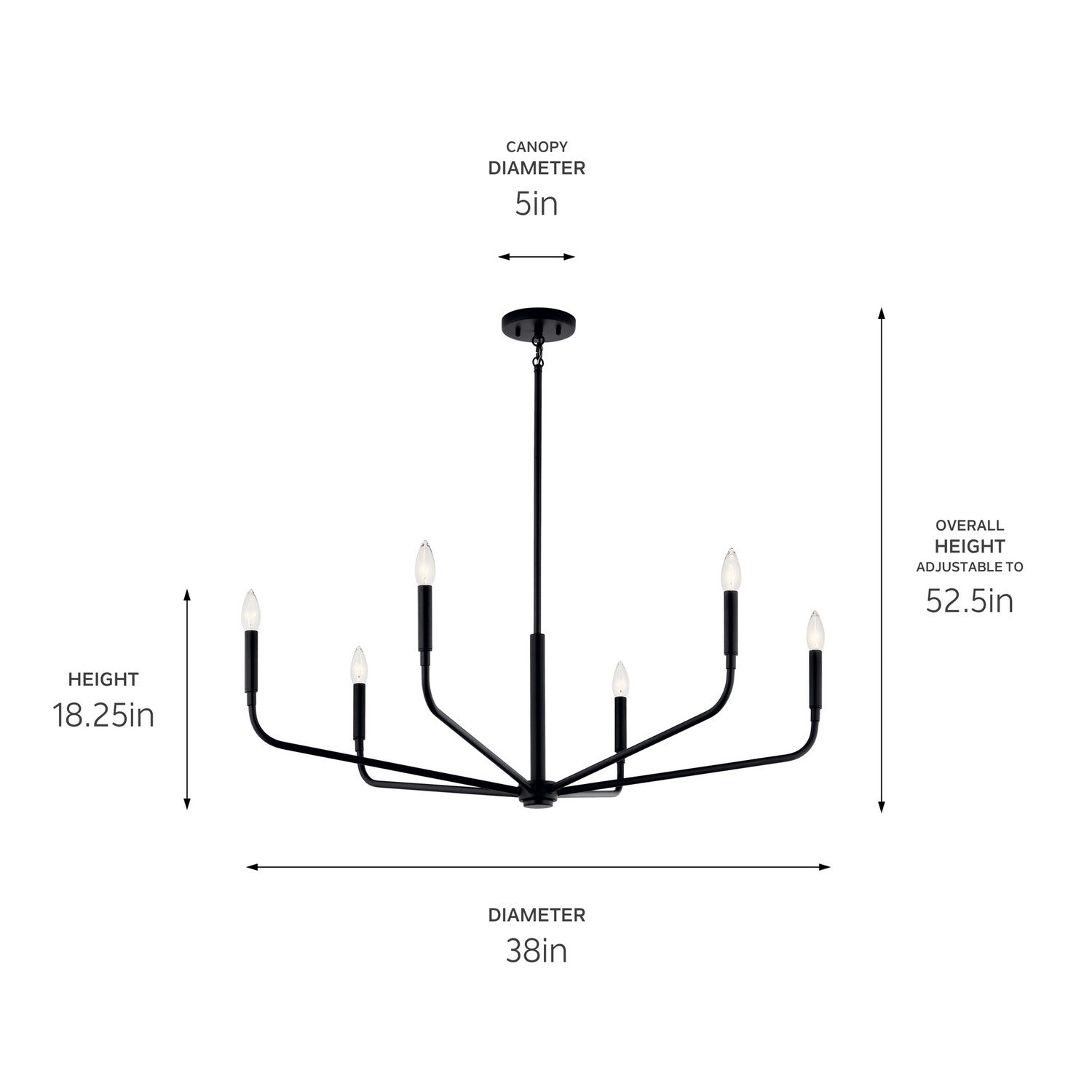 KICHLER 52719BK Madden 38 Inch 6 Light Chandelier In Black