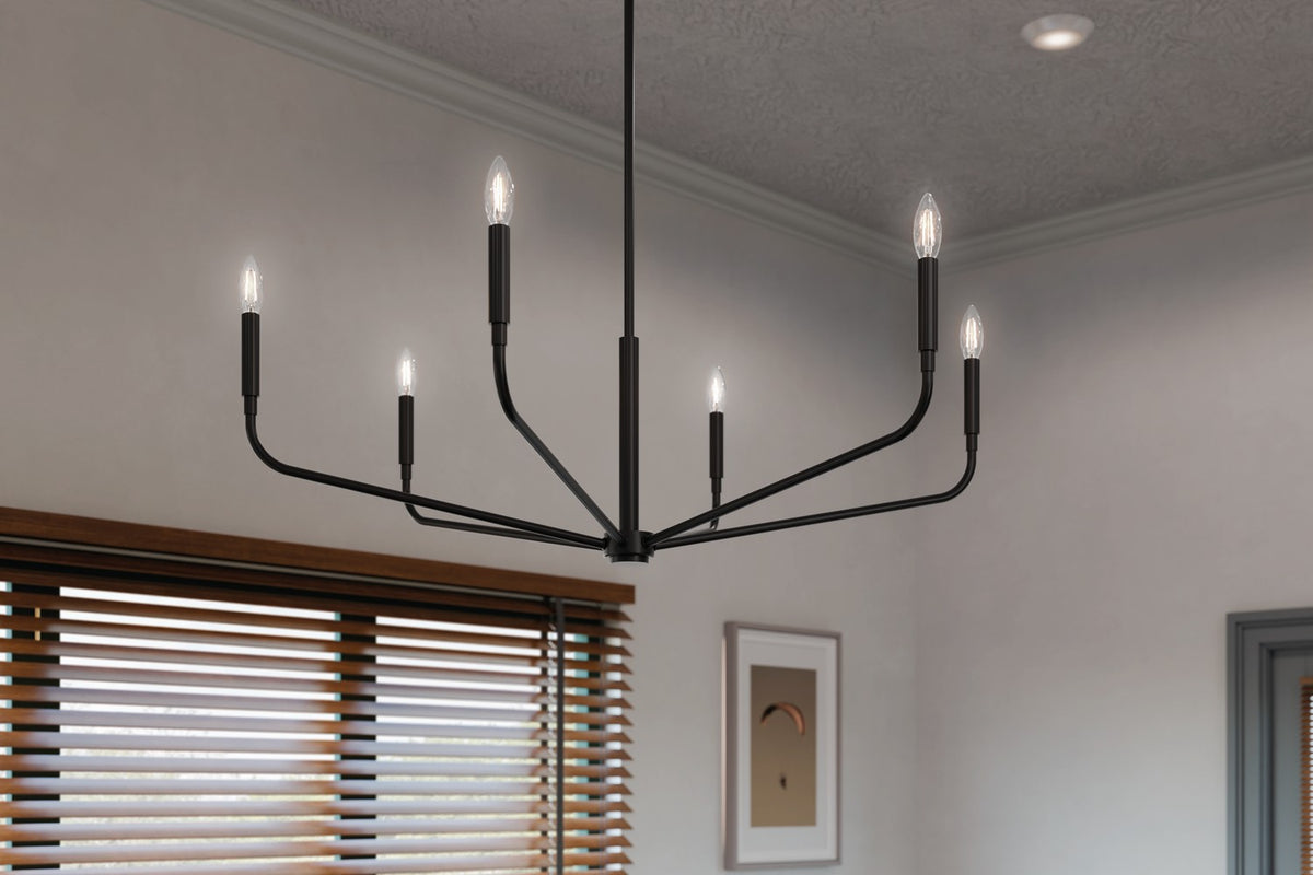 KICHLER 52719BK Madden 38 Inch 6 Light Chandelier In Black