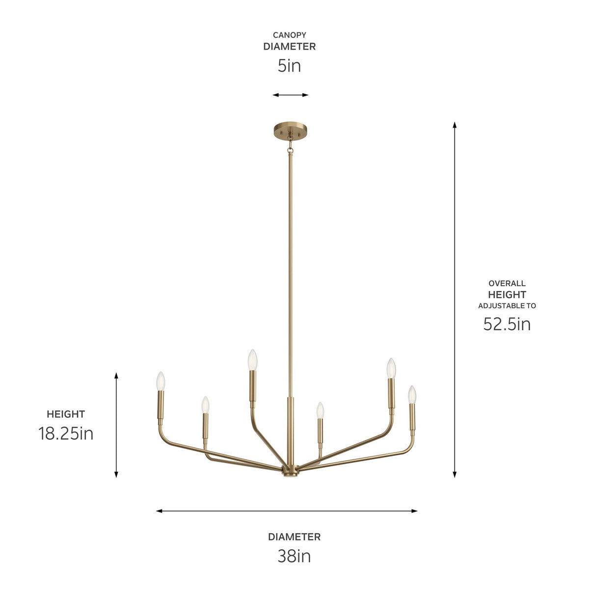 KICHLER 52719CPZ Madden 38 Inch 6 Light Chandelier In Champagne Bronze