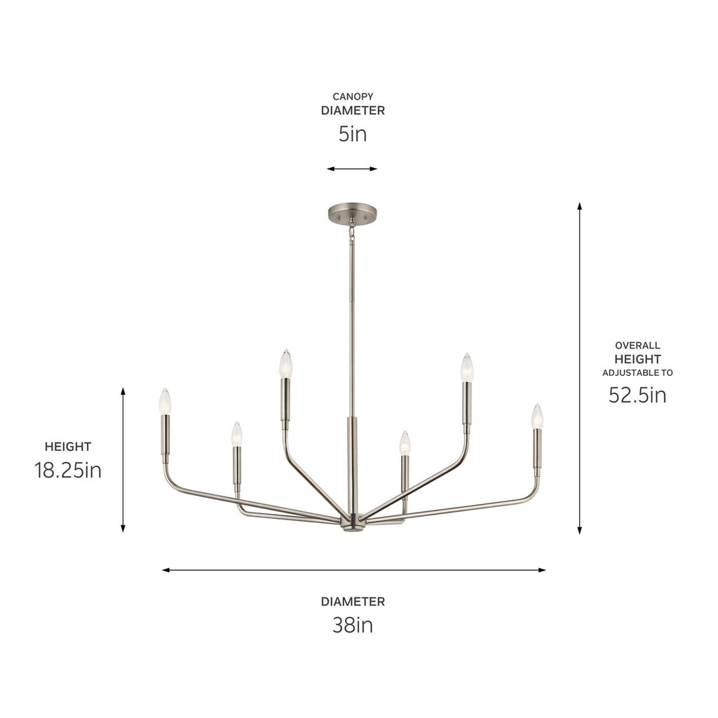 KICHLER 52719NI Madden 38 Inch 6 Light Chandelier In Brushed Nickel