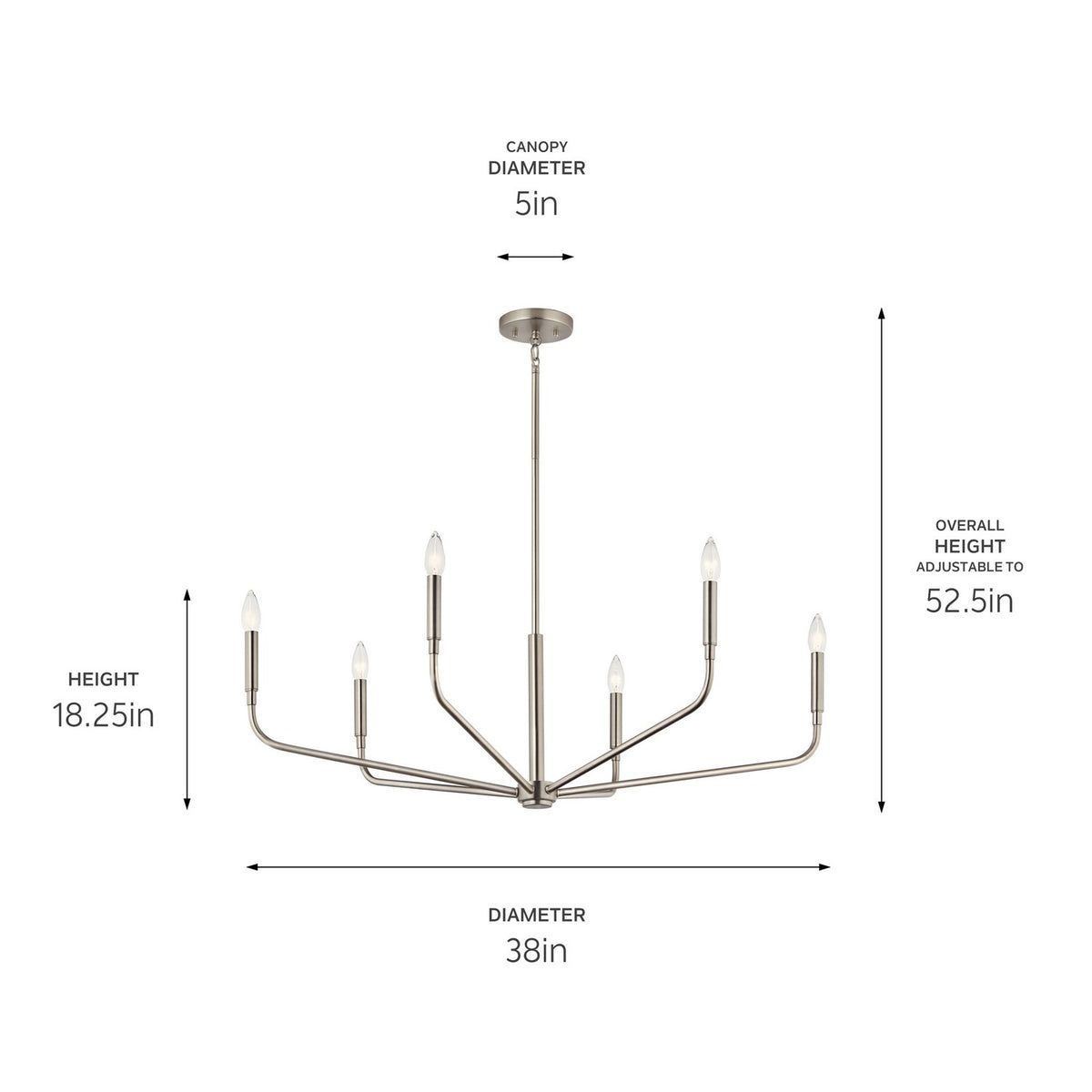 KICHLER 52719NI Madden 38 Inch 6 Light Chandelier In Brushed Nickel
