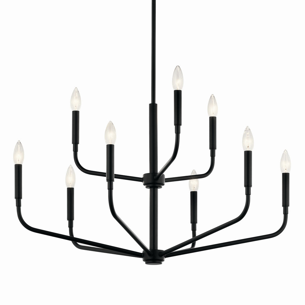KICHLER 52720BK Madden 32 Inch 9 Light 2-Tier Chandelier In Black