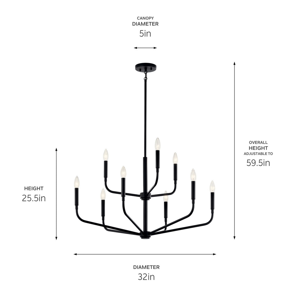 KICHLER 52720BK Madden 32 Inch 9 Light 2-Tier Chandelier In Black